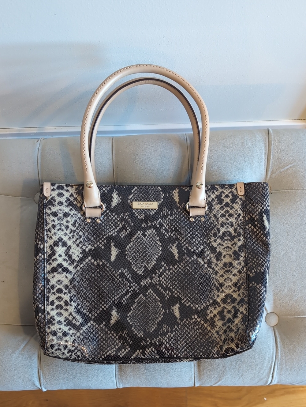 kate spade Black and Beige Snake-Print Tote
